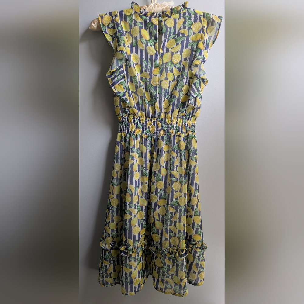 EUC....Aqua For Bloomingdales Lemons Print Midi Girls Dress Size L(12) - Picture 3 of 11